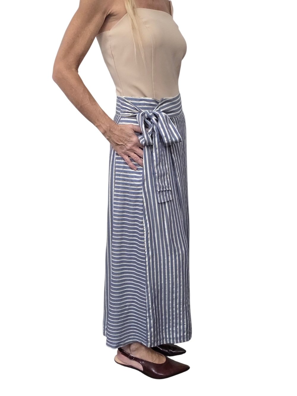 Eva Franco Striped Wide Leg Crop Pants Gold Lurex Tie Waist 6 - Picture 5 of 12